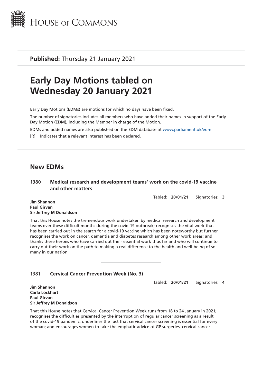 View Early Day Motions PDF File 0.12 MB