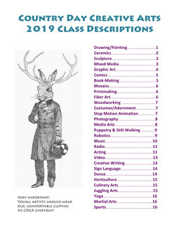 Country Day Creative Arts 2019 Class Descriptions