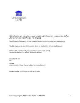 Endocrine Disrupters, Mahmoud Et Al 2005 for AMINAL 1 Identificatie Van