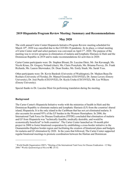 2019 Hispaniola Program Review Meeting: Summary and Recommendations