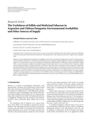The Usefulness of Edible and Medicinal Fabaceae in Argentine and Chilean Patagonia: Environmental Availability and Other Sources of Supply