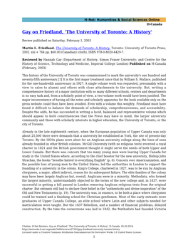 Gay on Friedland, 'The University of Toronto: a History'