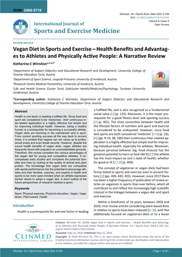 Vegan Diet in Sports and Exercise – Health Benefits and Advantag- Es to Athletes and Physically Active People: a Narrative Review Katharina C Wirnitzer1,2,3,4*