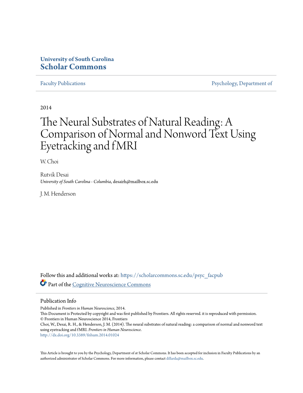 The Neural Substrates of Natural Reading: a Comparison of Normal and Nonword Text Using Eyetracking and Fmri