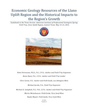 Economic Geology Resources of the Llano Uplift Region