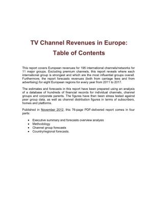 TV Channel Revenues in Europe: Table of Contents