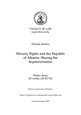 Minority Rights and the Republic of Albania: Missing the Implementation