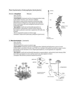 Plant Systematics-Embryophytes (Land Plants)