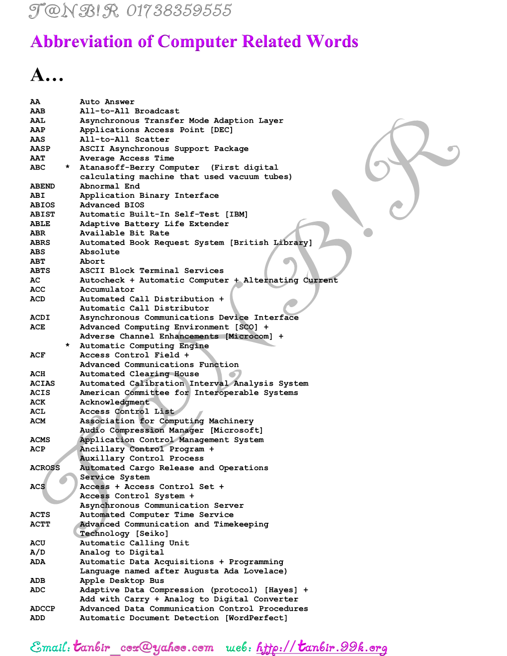 T T Abbreviation of Computer Related Words