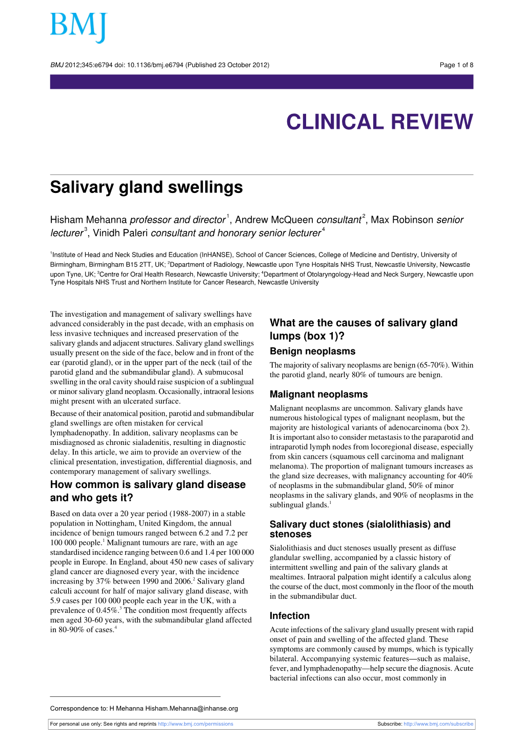 Salivary Gland Swellings