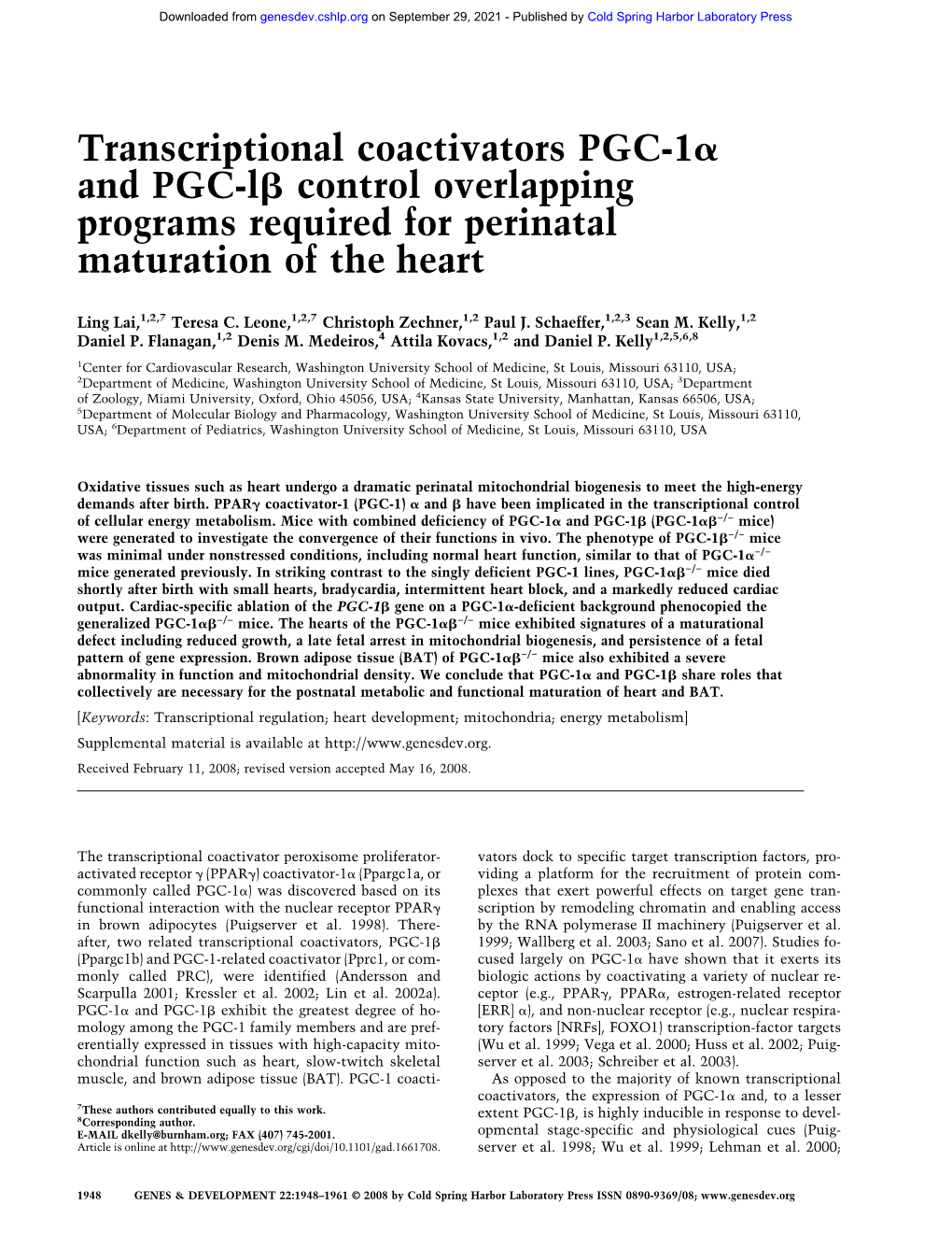 Transcriptional Coactivators PGC-1 and PGC-L