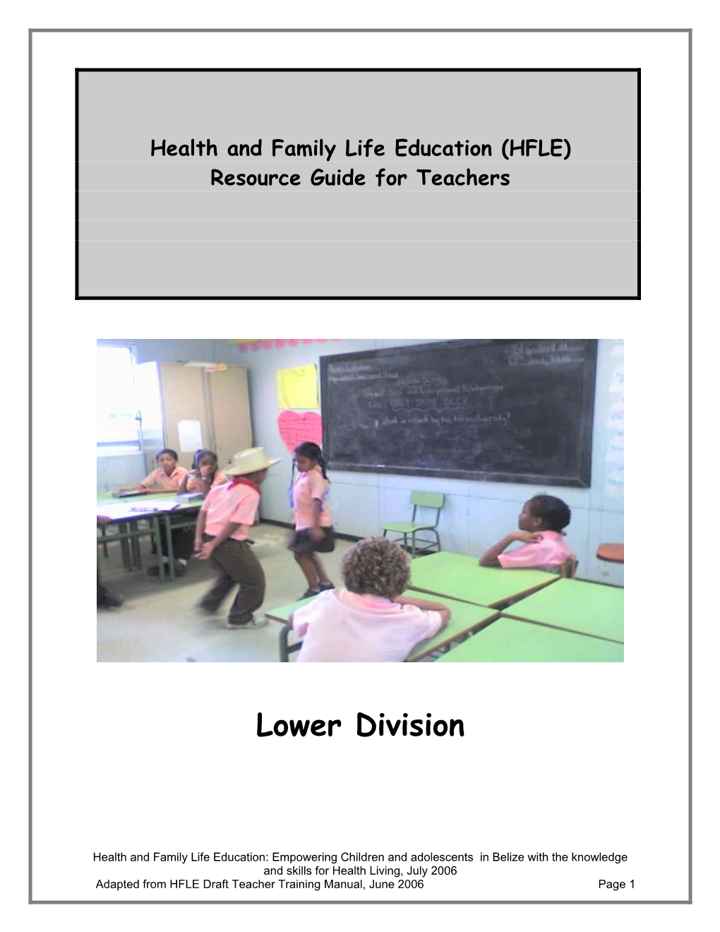 Health and Family Life Education (HFLE) Resource Guide for Teachers