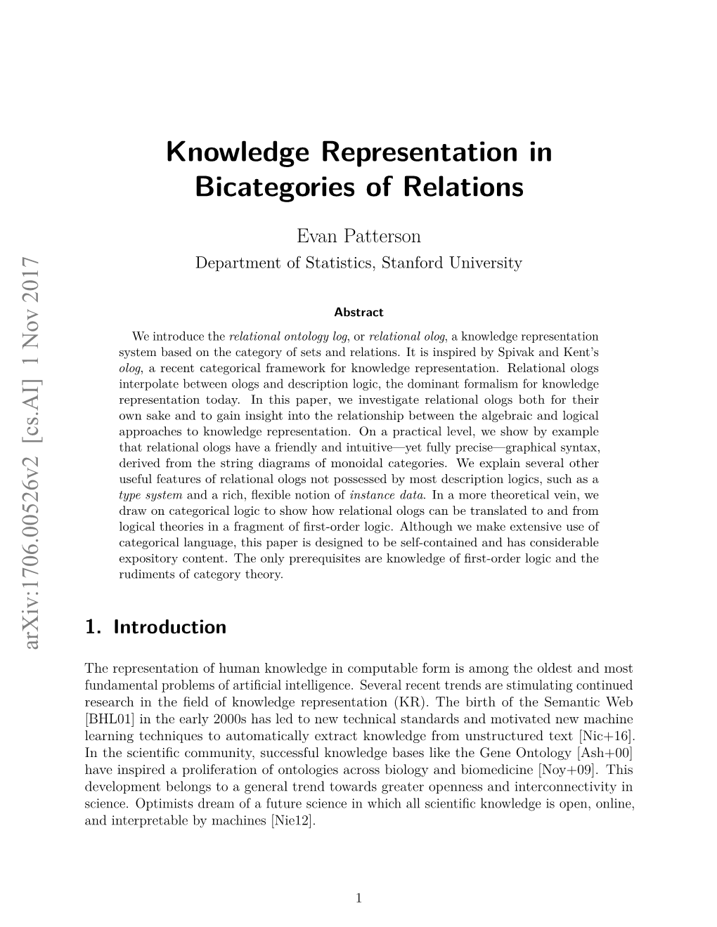 Knowledge Representation in Bicategories of Relations