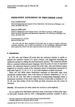 FIXED-POINT EXTENSIONS of FIRST-ORDER LOGIC 0. Introduction