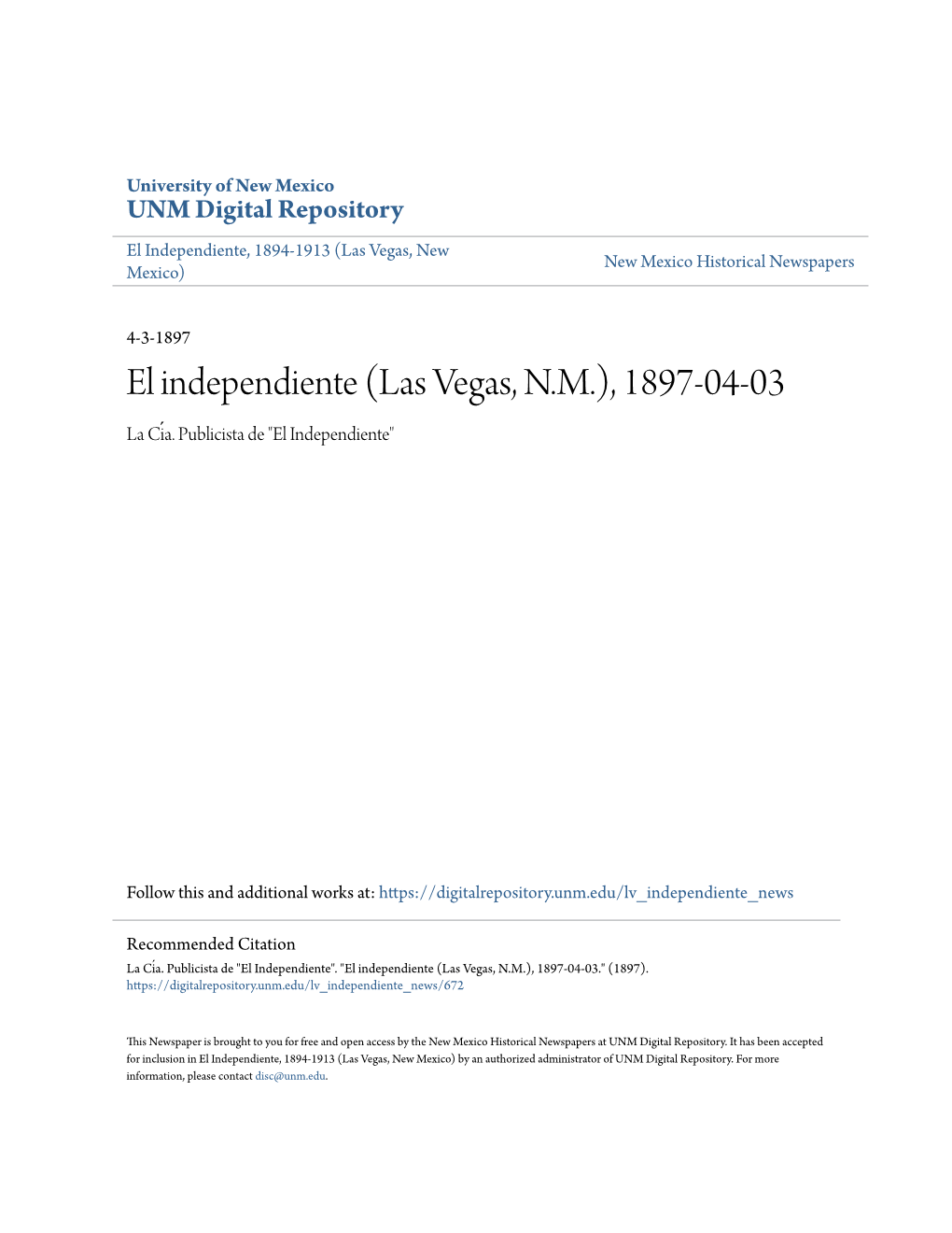 El Independiente (Las Vegas, N.M.), 1897-04-03 La Ciá