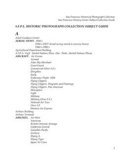 S.F.P.L. Historic Photograph Collection Subject Guide