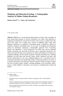 Mukbang and Disordered Eating: a Netnographic Analysis of Online Eating Broadcasts