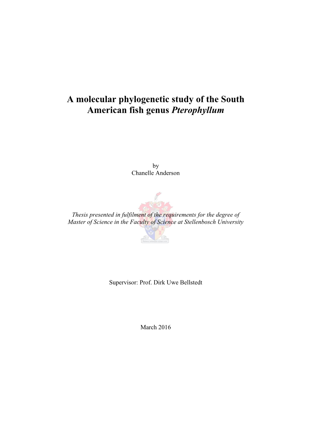 A Molecular Phylogenetic Study of the South American Fish Genus Pterophyllum