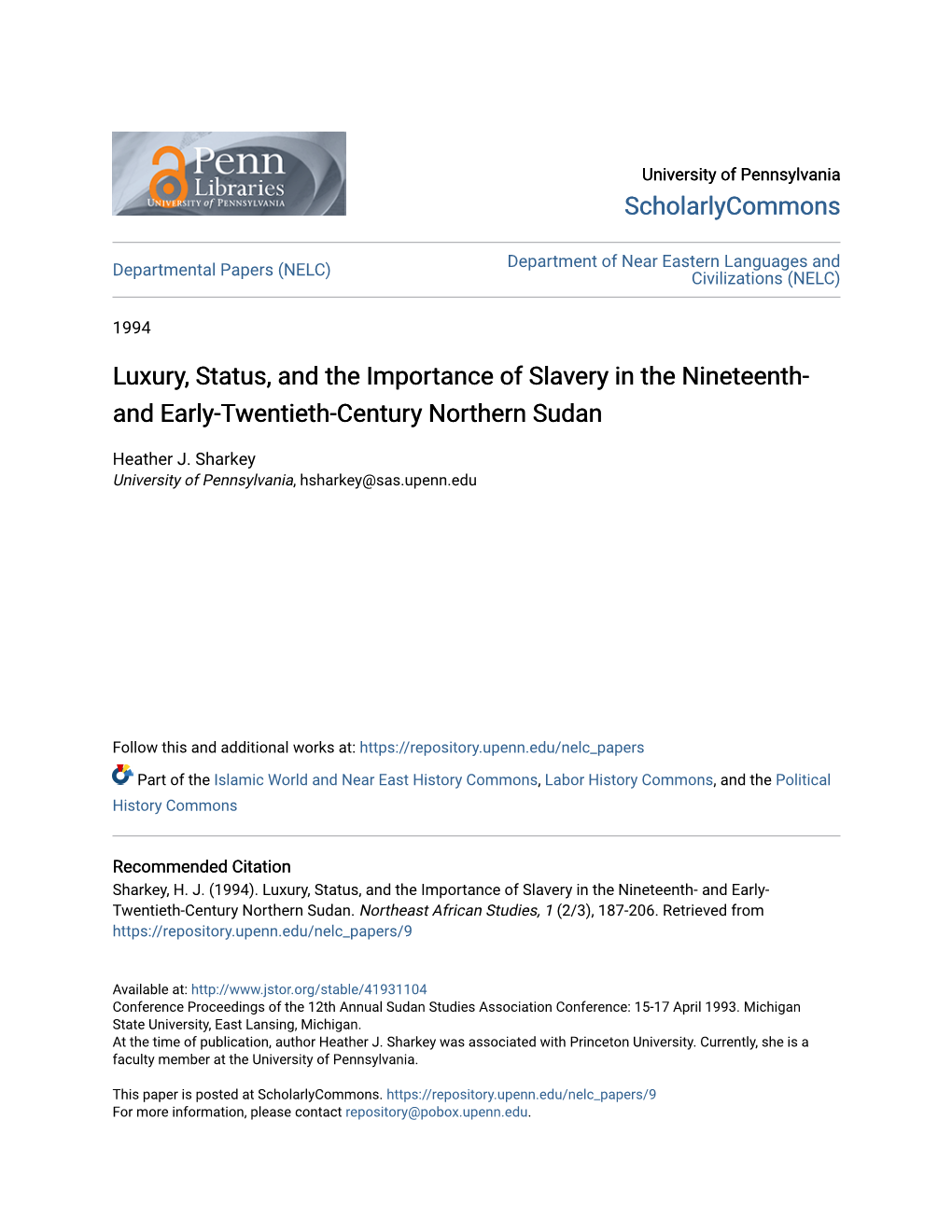 Luxury, Status, and the Importance of Slavery in the Nineteenth- and Early-Twentieth-Century Northern Sudan