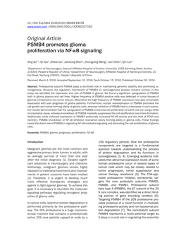 Original Article PSMB4 Promotes Glioma Proliferation Via NF-Κb Signaling
