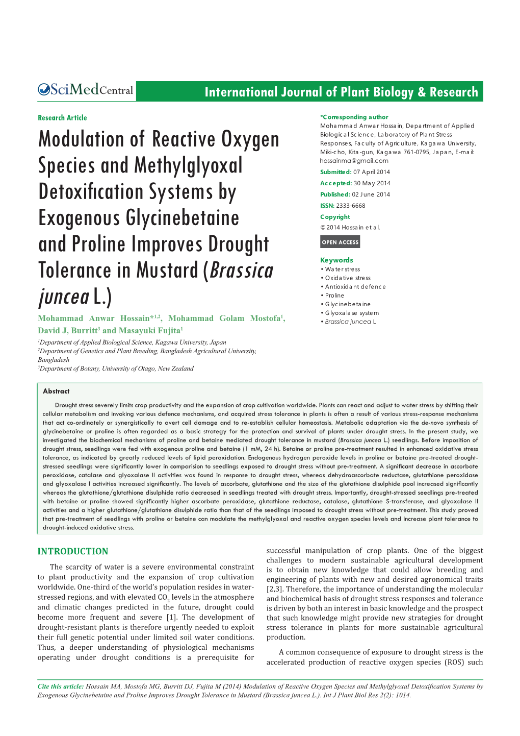 Modulation of Reactive Oxygen Species and Methylglyoxal