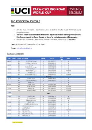 Pi Classification Schedule