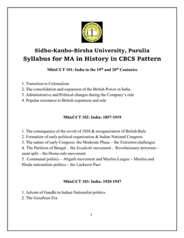 Syllabus for MA in History in CBCS Pattern