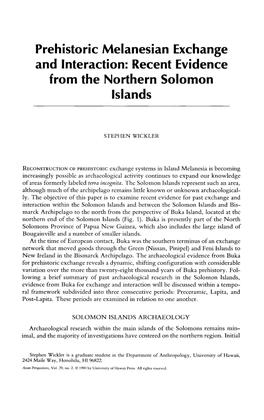 Prehistoric Melanesian Exchange and Interaction: Recent Evidence from the Northern Solomon Islands