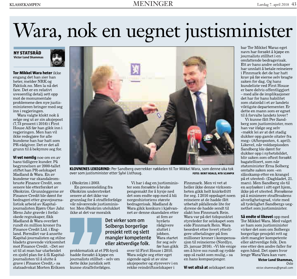 Wara, Nok En Uegnet Justisminister