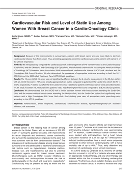 Cardiovascular Risk and Level of Statin Use Among Women with Breast Cancer in a Cardio-Oncology Clinic