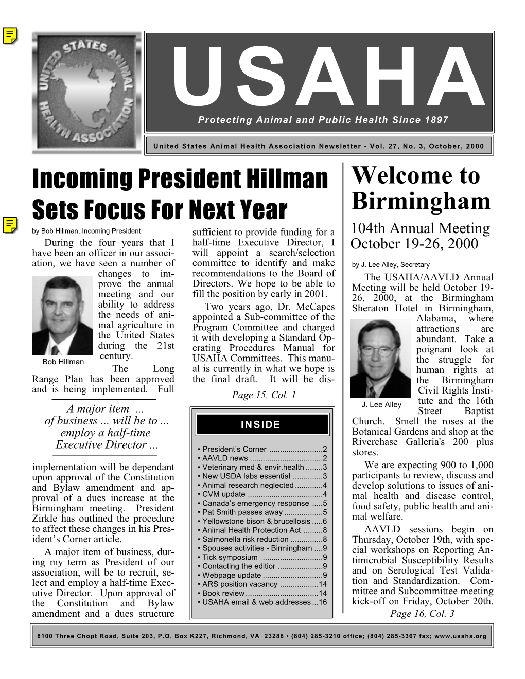 USAHA Newsletter, Vol.27, No. 3, October, 2000