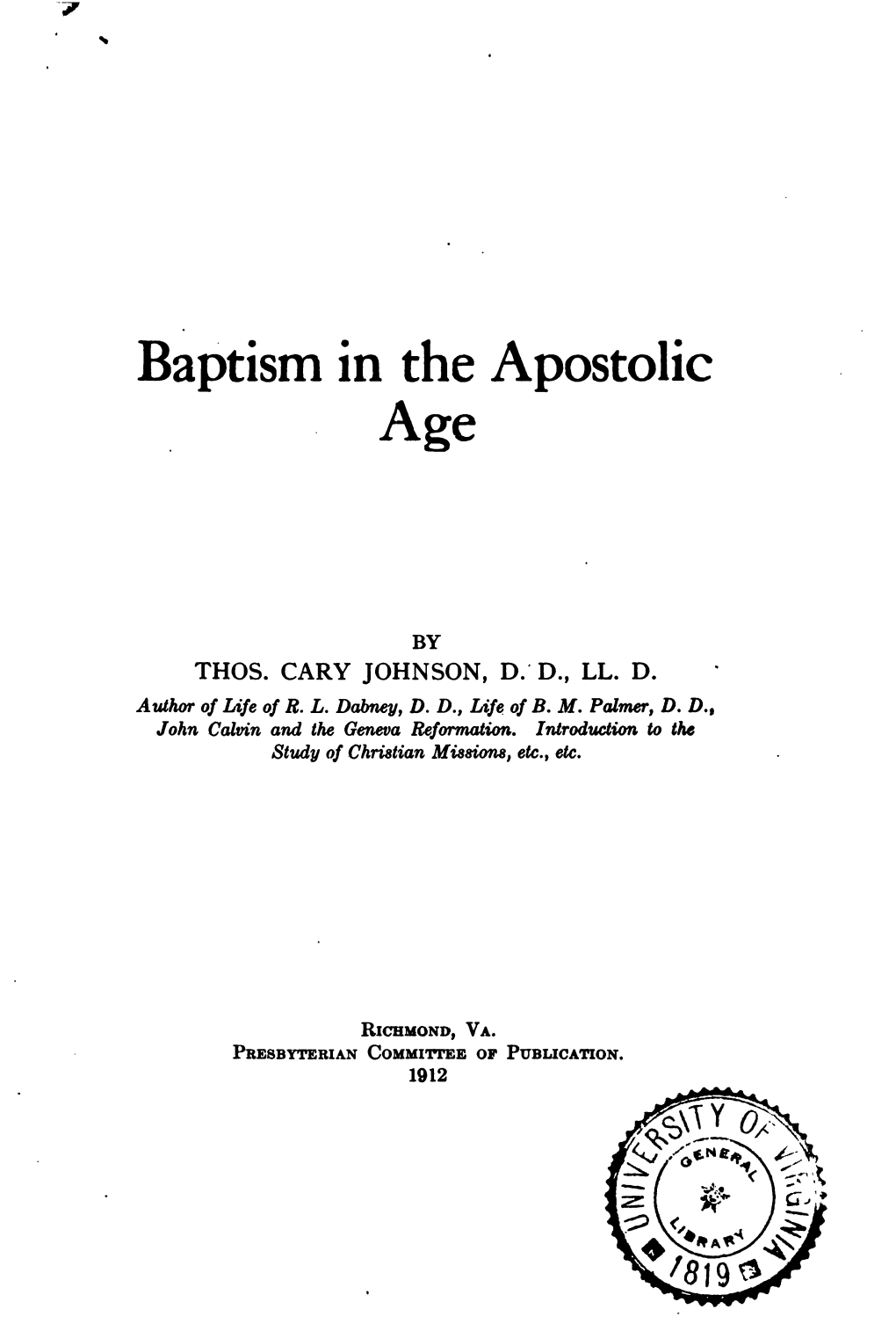 Baptism in the Apostolic Age