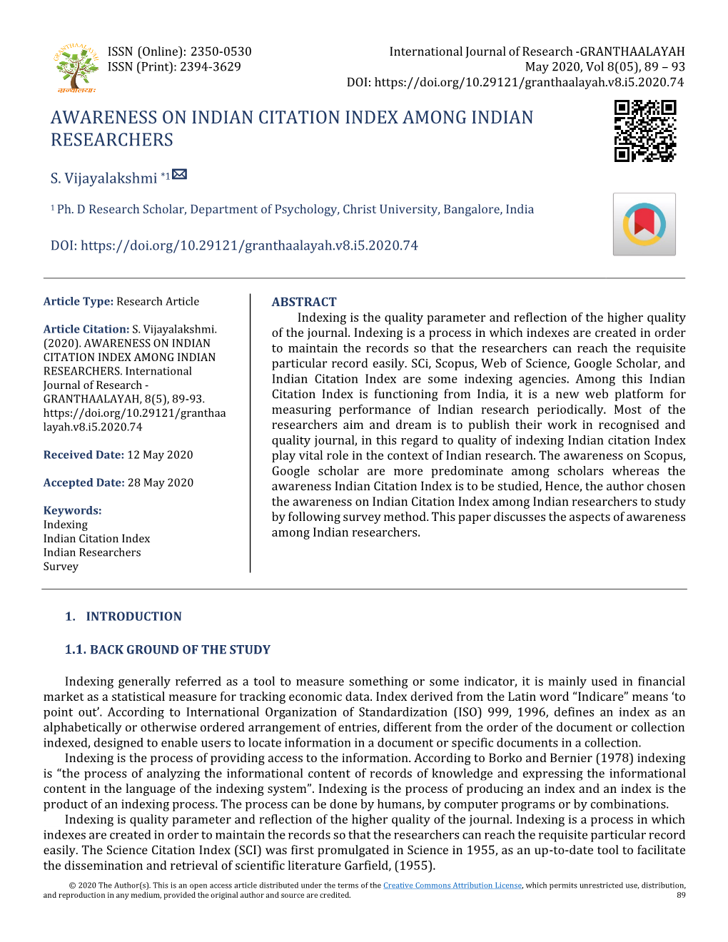 Awareness on Indian Citation Index Among Indian Researchers