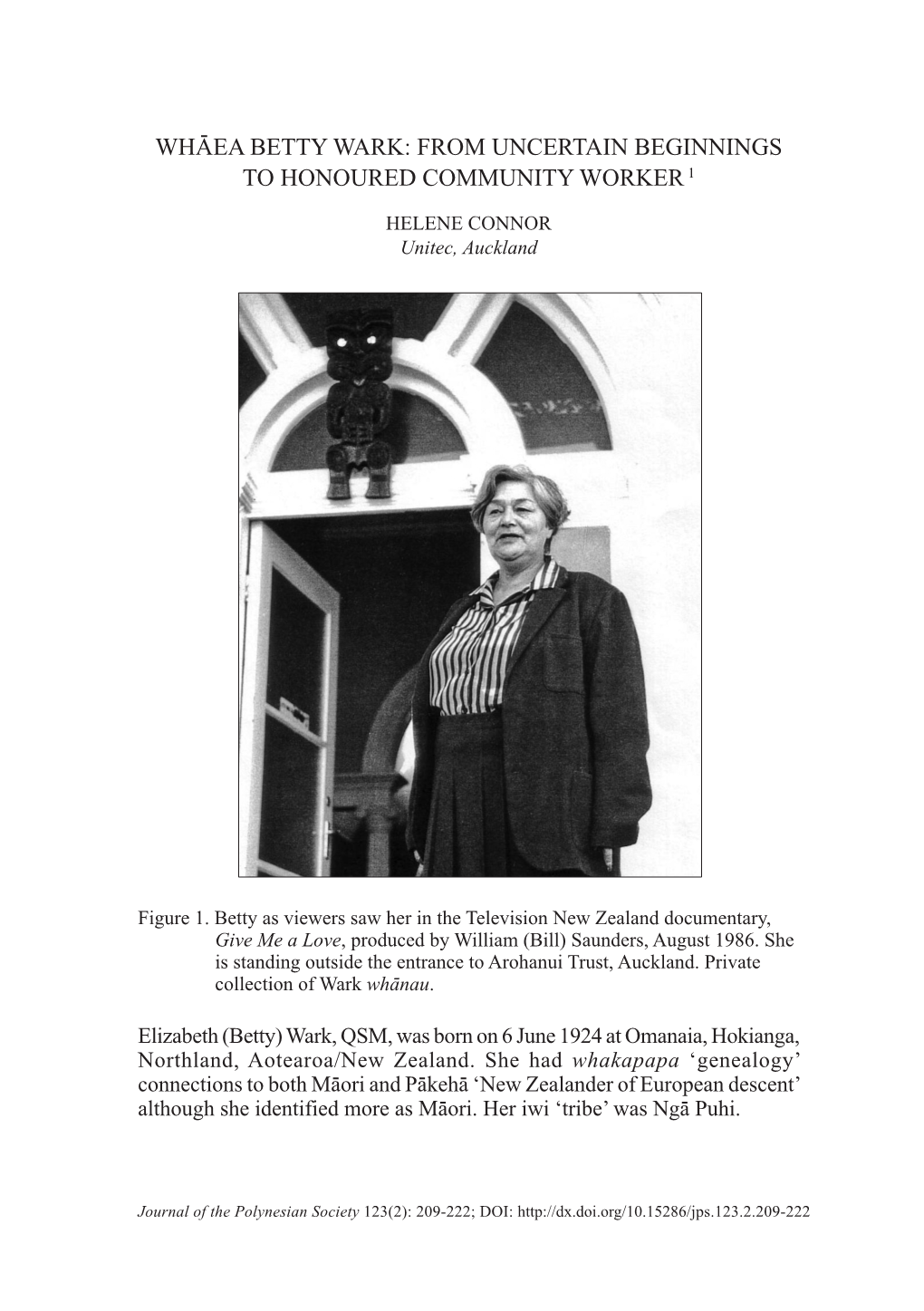 Whäea Betty Wark: from Uncertain Beginnings to Honoured Community Worker 1