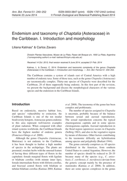 Endemism and Taxonomy of Chaptalia (Asteraceae) in the Caribbean. I
