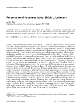 Personal Reminiscences About Erich L. Lehmann