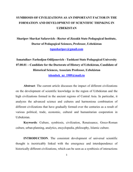 Symbiosis of Civilizations As an Important Factor in the Formation and Development of Scientific Thinking in Uzbekistan
