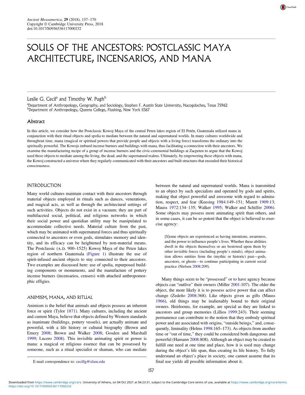 Souls of the Ancestors: Postclassic Maya Architecture, Incensarios, and Mana