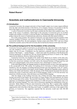 Scientists and Mathematicians in Czernowitz University