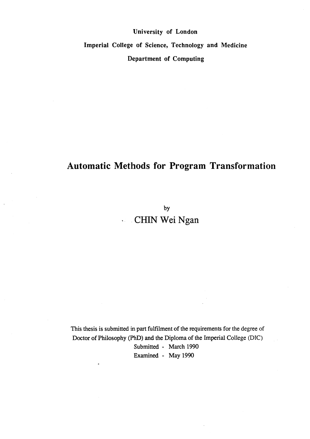 Automatic Methods for Program Transformation