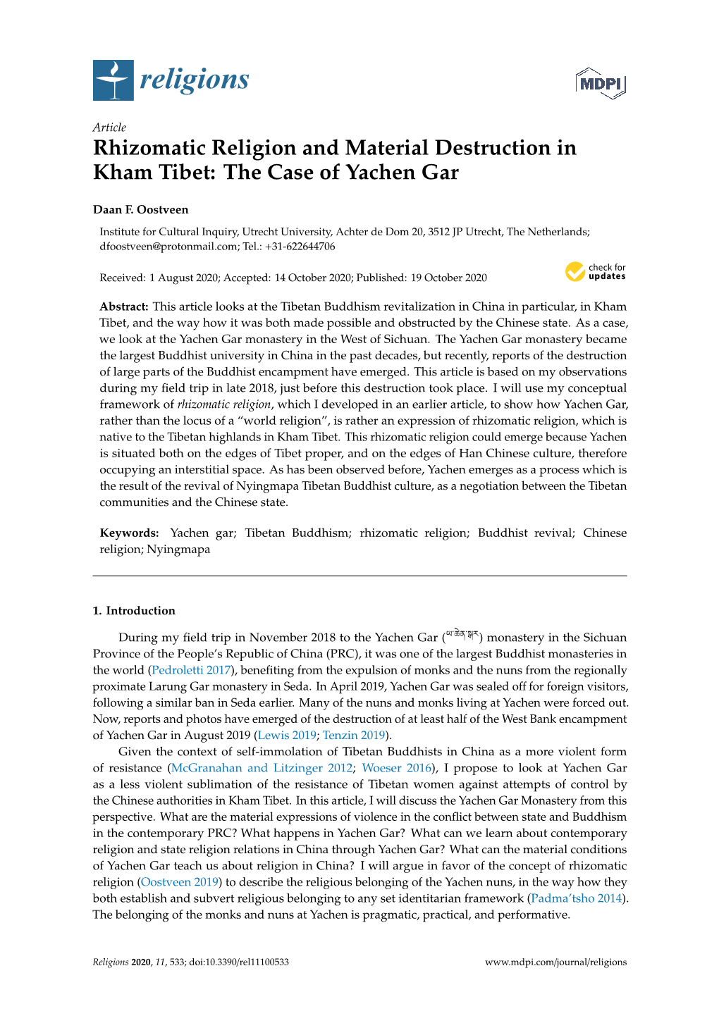 Rhizomatic Religion and Material Destruction in Kham Tibet: the Case of Yachen