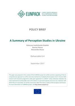 POLICY BRIEF a Summary of Perception Studies In