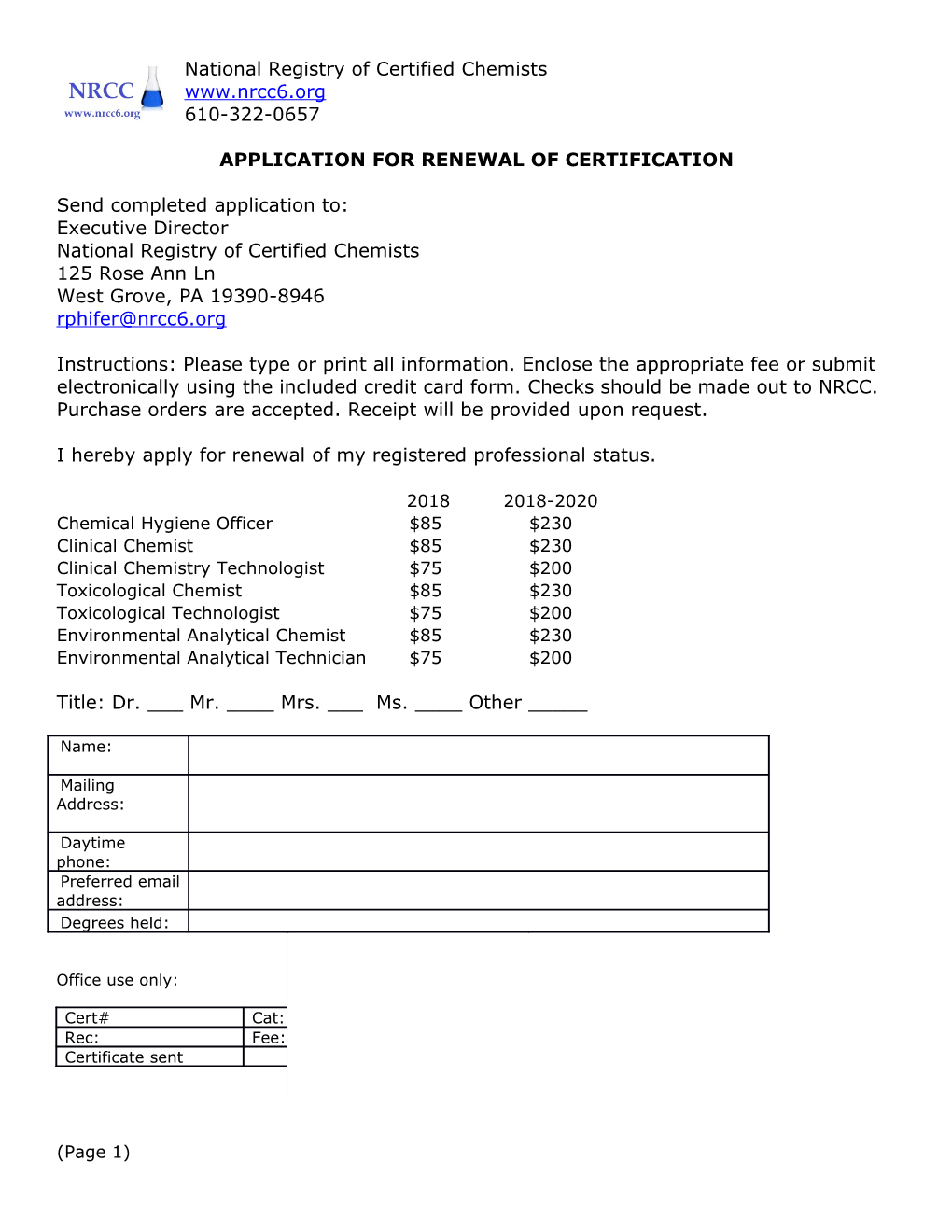 Application for Renewal of Certification