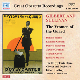 Great Operetta Recordings GILBERT and SULLIVAN the Yeomen of The