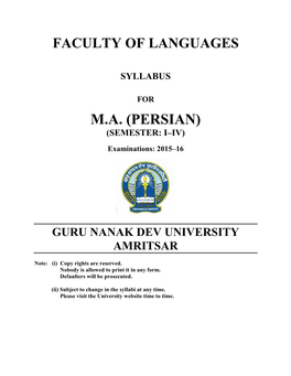 M.A. (PERSIAN) (SEMESTER: I–IV) Examinations: 2015–16