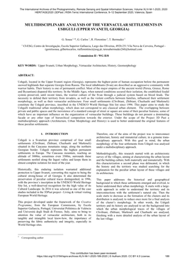Multidisciplinary Analysis of the Vernacular Settlements in Ushguli (Upper Svaneti, Georgia)