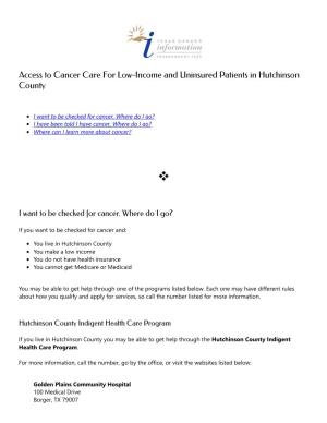 Access to Cancer Care for Low-Income and Uninsured Patients in Hutchinson County