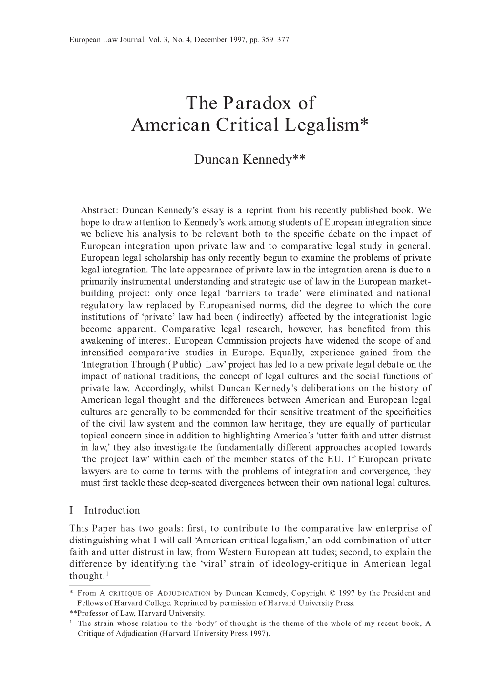 The Paradox of American Critical Legalism*