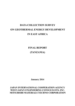 Data Collection Survey on Geothermal Energy Development in East Africa (Tanzania)