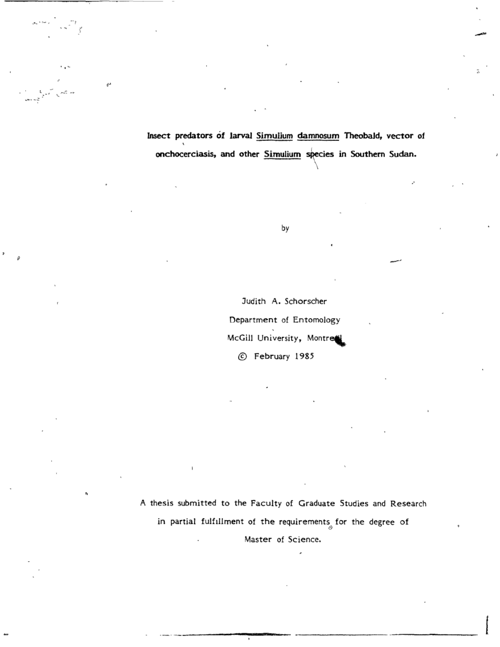 Onchocerciasis, and Other Simulium ~Cies in Southem Sudan